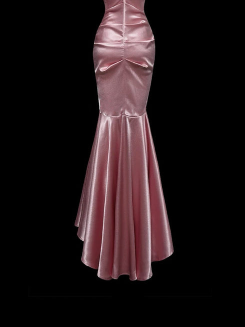 Pink and Black Strapless Evening Dress - Satin Evening Dress - Mermaid Style Evening Gown Plus Size